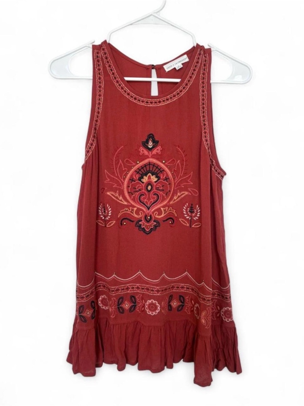 Coco + Jaimeson Paisley Embroidered Sleeveless Swing Tank Small Flowy Boho Layer
